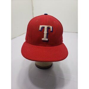 Texas Rangers Red / Black New Era 59Fifty Fitted Size 7 7/8 Hat Cap Made In USA